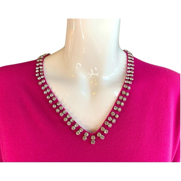 LIV MILANO HOT PINK LONG SLEEVE SWEATER WITH RHINESTONE ACCENTS. WOMEN SZ MEDIUM - Picture 5 of 7